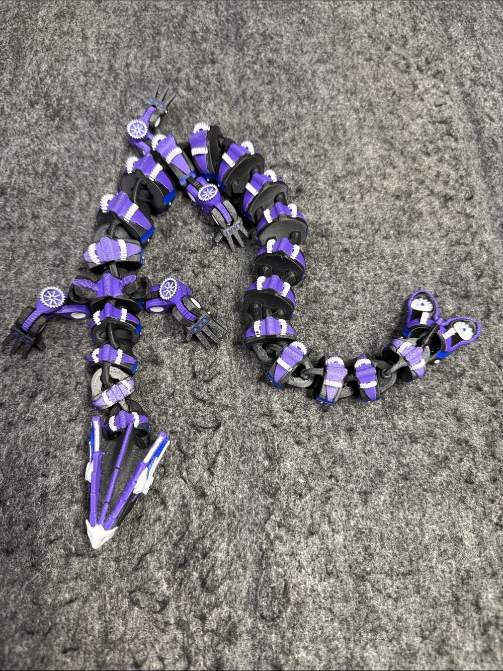 3D printed Flexible Beaded Sensory Snake Toy in Purple and Black